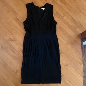 Banana Republic US 14 Ponte Knit V-Neck Sheath Dress Faux-leather Trim Stretch